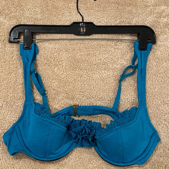 Betsey Johnson Teal Blue Ruffle bathing  bra Top – Underwire Lingerie swim Vibes - Picture 1 of 4